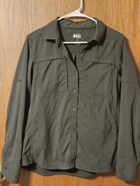 REI Co-op Sahara button-up long-sleeve shirt in olive green